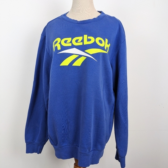 Reebok Crew Neck Sweater Tunic Size Large Blue Neon Green - Picture 3 of 10